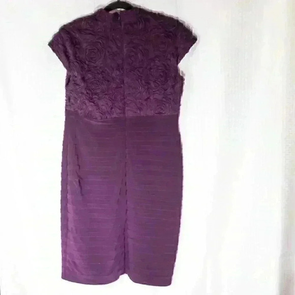 R&M Richards Plum Purple Rosette Bust Cap Sleeve Cocktail Dress Size 12 - Picture 6 of 7